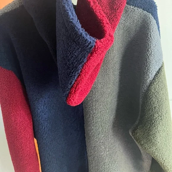 Lazy Oaf Blue Colorblock Sherpa Full-zip Hoodie Sweatshirt - Picture 5 of 9